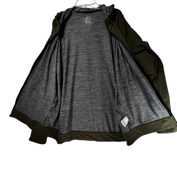 Nike Mens Dri-Fit Full Zip Hoodie Jacket Olive Green Lightweight Pockets XL - Picture 2 of 15